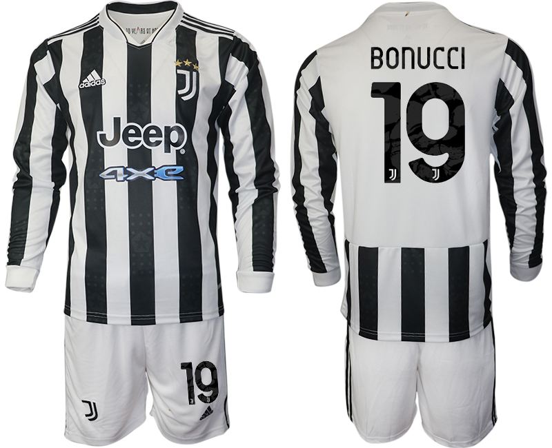 Men 2021-2022 Club Juventus home white Long Sleeve #19 Adidas Soccer Jersey